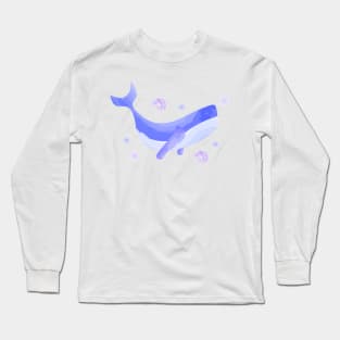 Blue whale watercolor pattern Long Sleeve T-Shirt